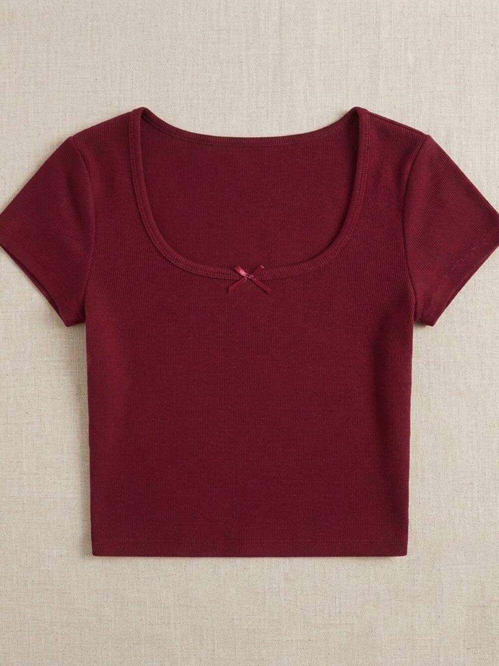 Basic Maroon Ribbed Scoop Neck Crop Top-Bow🌺